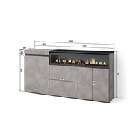 Credenza, Mobile, 150x35x75cm, 3 Porte, Camino elettrico, grigio cemento RF2498