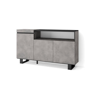 Credenza, Mobile soggiorno 150x87x35cm, 3 Porte, Design industriale, Stile moderno, Cemento