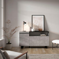 Credenza, Mobile soggiorno 150x87x35cm, 3 Porte, Design industriale, Stile moderno, Cemento