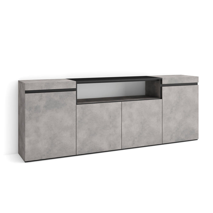 Credenza, Mobile, 200x35x75cm, 4 Porte, grande stoccaggio, grigio cemento RF2284