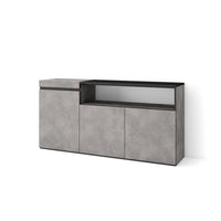 Credenza, Mobile soggiorno 150x75x35cm, 3 Porte, grande stoccaggio, Stile moderno, Cemento