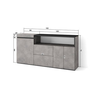 Credenza, Mobile soggiorno 150x75x35cm, 3 Porte, grande stoccaggio, Stile moderno, Cemento