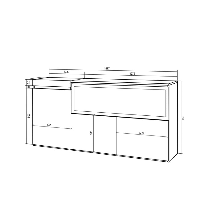 Credenza, Mobile, Cucina, 160, 3 Porte, Camino elettrico XXL, Cemento RF3287