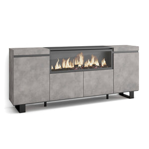 Credenza, Mobile, Cucina, 210, 4 Porte, Camino elettrico XXL, Design industriale, Cemento RF3234