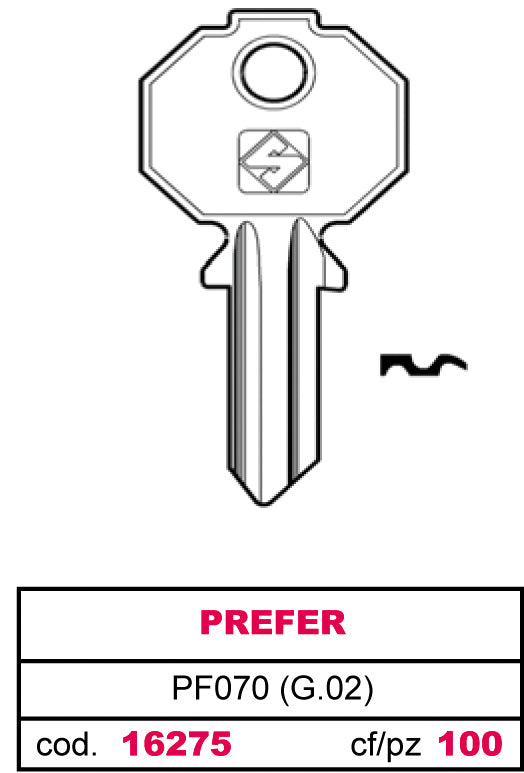 Silca chiave asc pf070 (g.vac 0) prefer (20 pezzi) - Silca