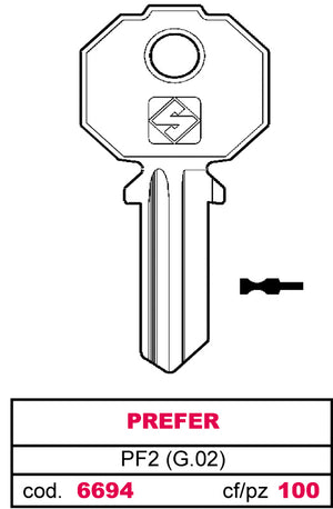 Silca chiave asc pf2 (g.vac 0) prefer (20 pezzi) - Silca