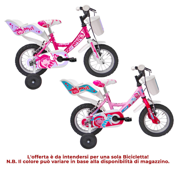 Bicicletta per Bambina 12” 2 Freni Bimba Mya Ciclamino o Rosa/Ciclamino