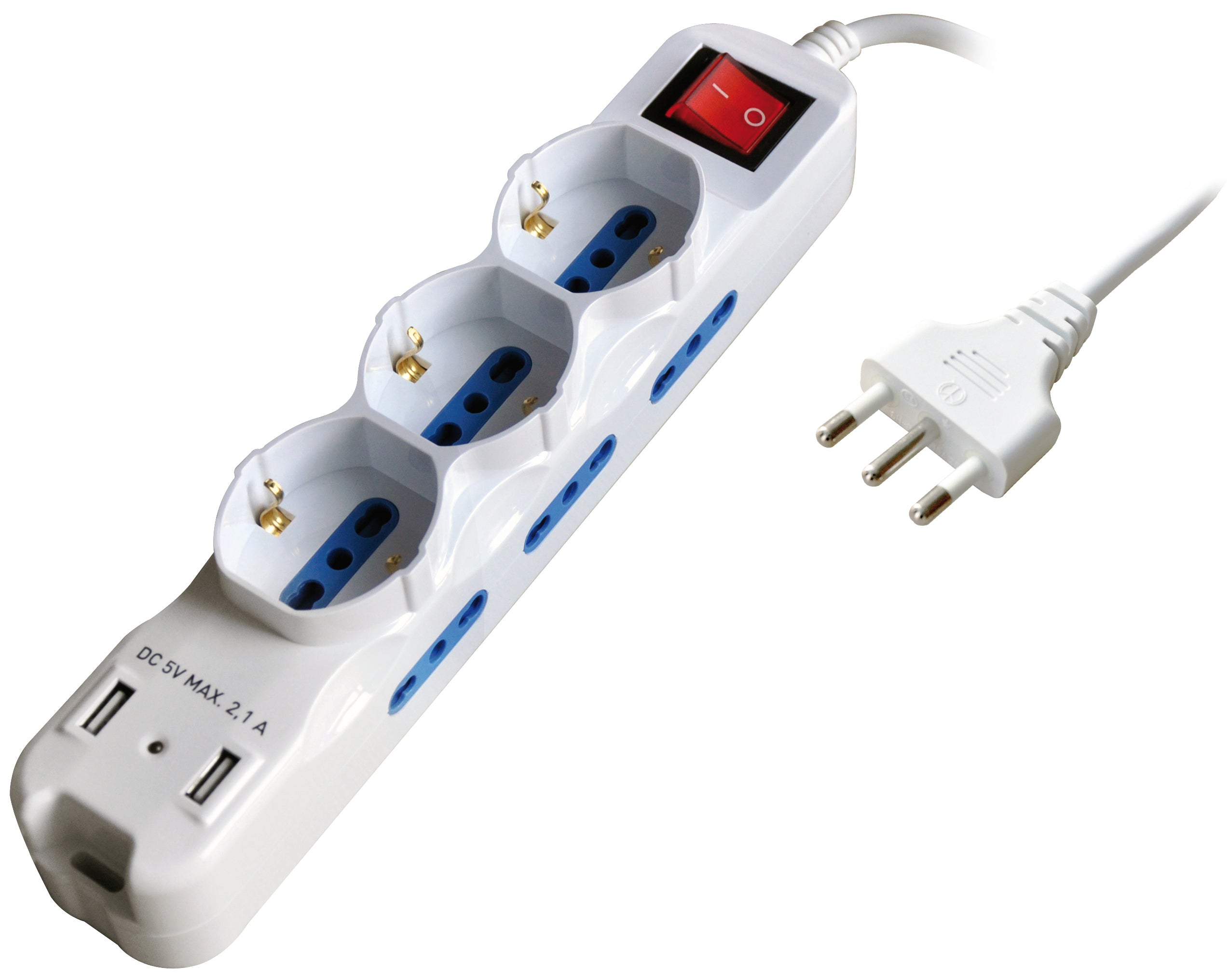 Globex multipresa in blister con interruttore 9 posti (6 bipasso + 3 schuko) + 2 prese usb - Globex