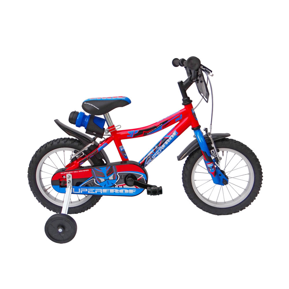 Bicicletta per Bambino 14” 2 Freni Super Hero Nero e Giallo o Rosso e Blu