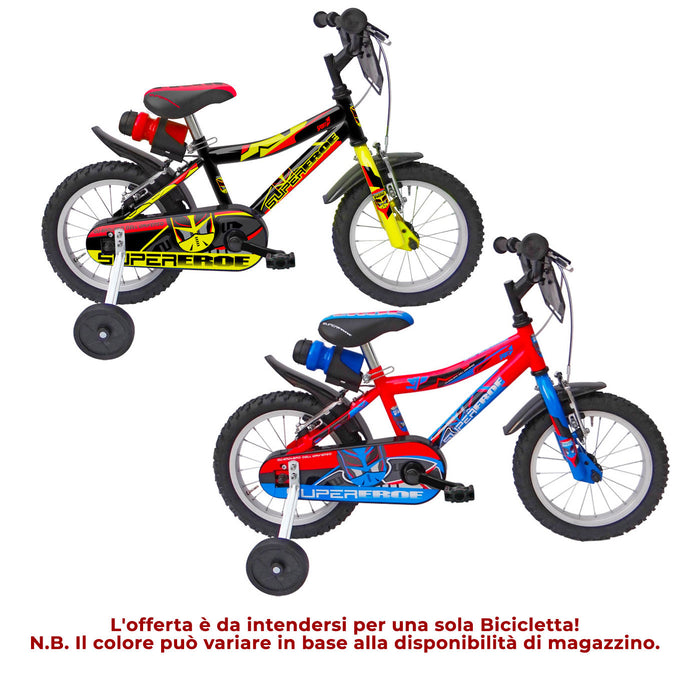 Bicicletta per Bambino 14” 2 Freni Super Hero Nero e Giallo o Rosso e Blu