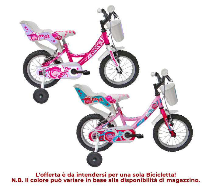 Bicicletta per Bambina 14” 2 Freni Bimba Mya Ciclamino o Rosa/Ciclamino