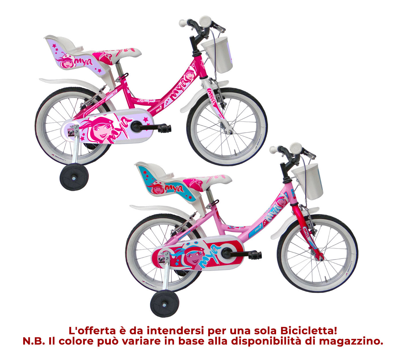 Bicicletta per Bambina 16” 2 Freni Bimba Mya Ciclamino o Rosa/Ciclamino