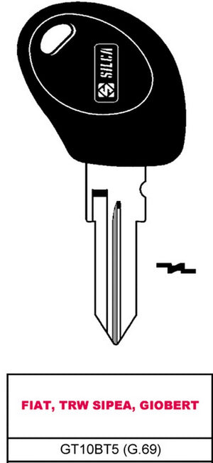 chiave per auto transponder gt10bt5 (g.vcm 0) fiat, trw sipea, giobert vit18298