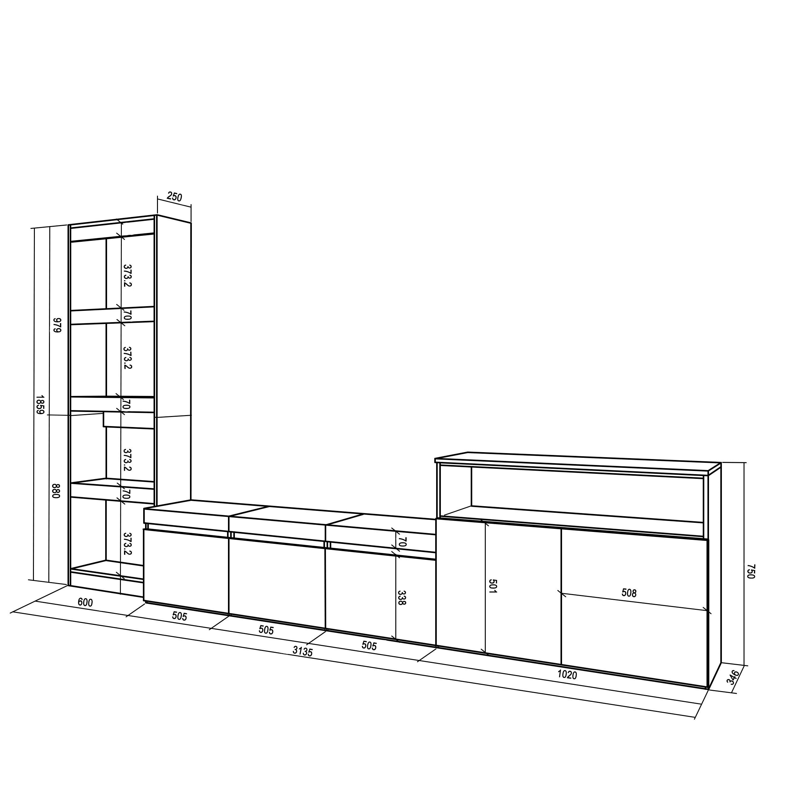 Mobile Soggiorno TV, 310x186x35cm, Per TV fino a 65", Cemento RF3166