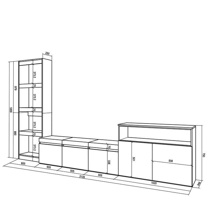 Mobile Soggiorno TV, 310x186x35cm, Per TV fino a 65", Cemento RF3166