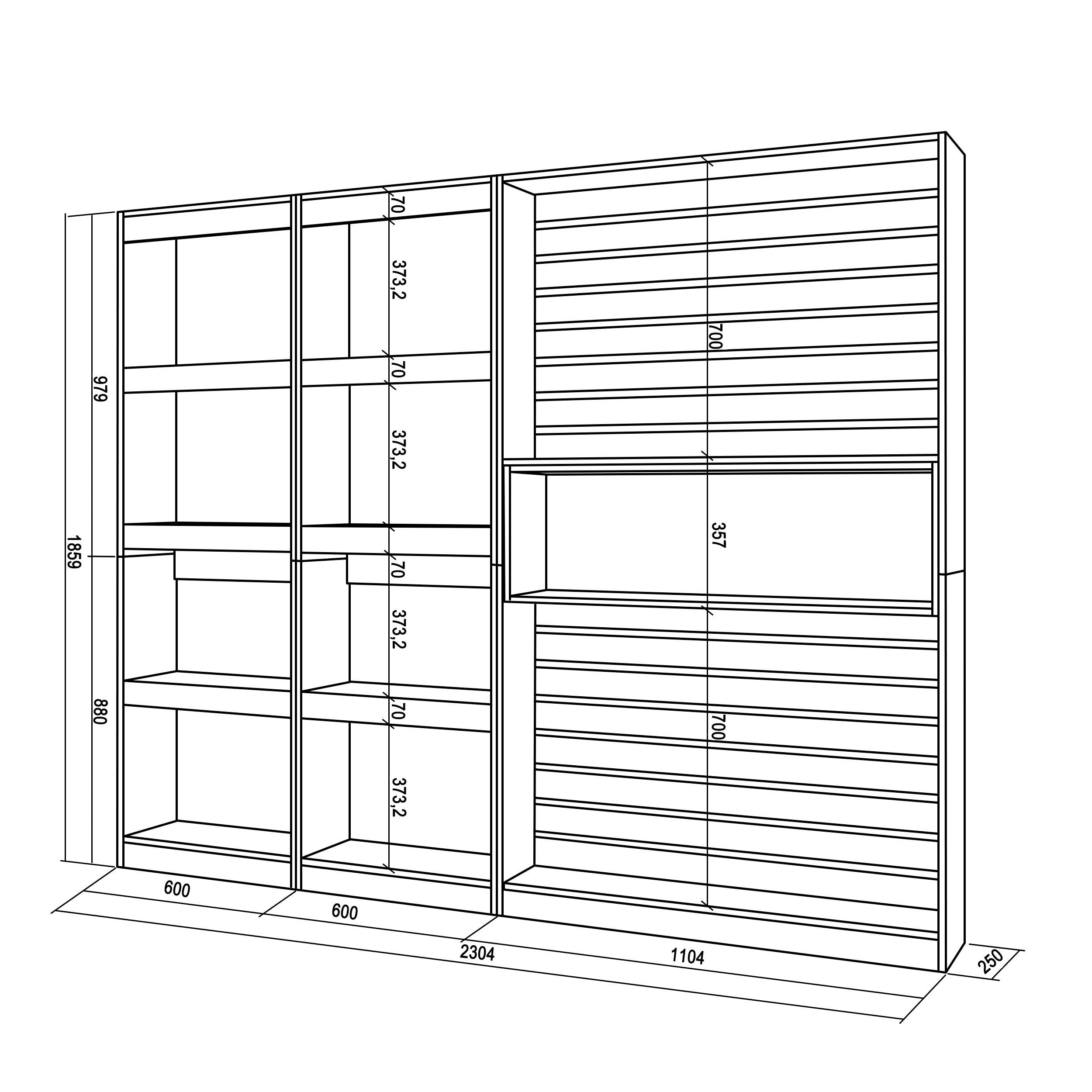 Libreria scaffale, 230x186x25cm, Soggiorno - Ufficio, Cemento RF 2365