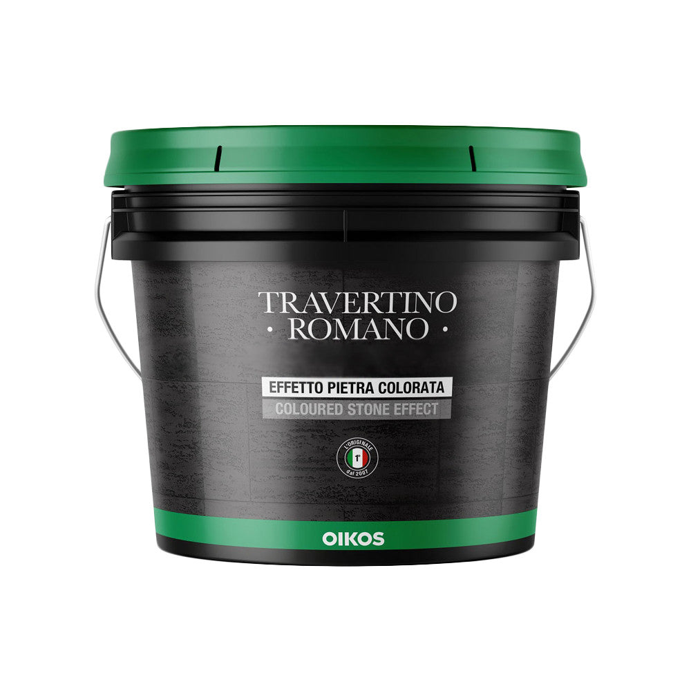 Travertino Romano-Speciale Intonaco Bianco Decorativo Riempitivo A Calce Pronto All'Uso-5 Litri-Oikos