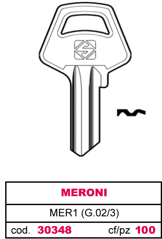 Silca chiave ottone mer1 (g.vac 3) meroni (100 pezzi) - Silca