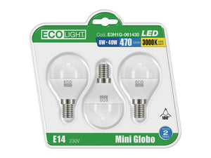 Ecolight lampada a led mini globo e14 blister 3 pz. luce fredda 6 w - Ecolight