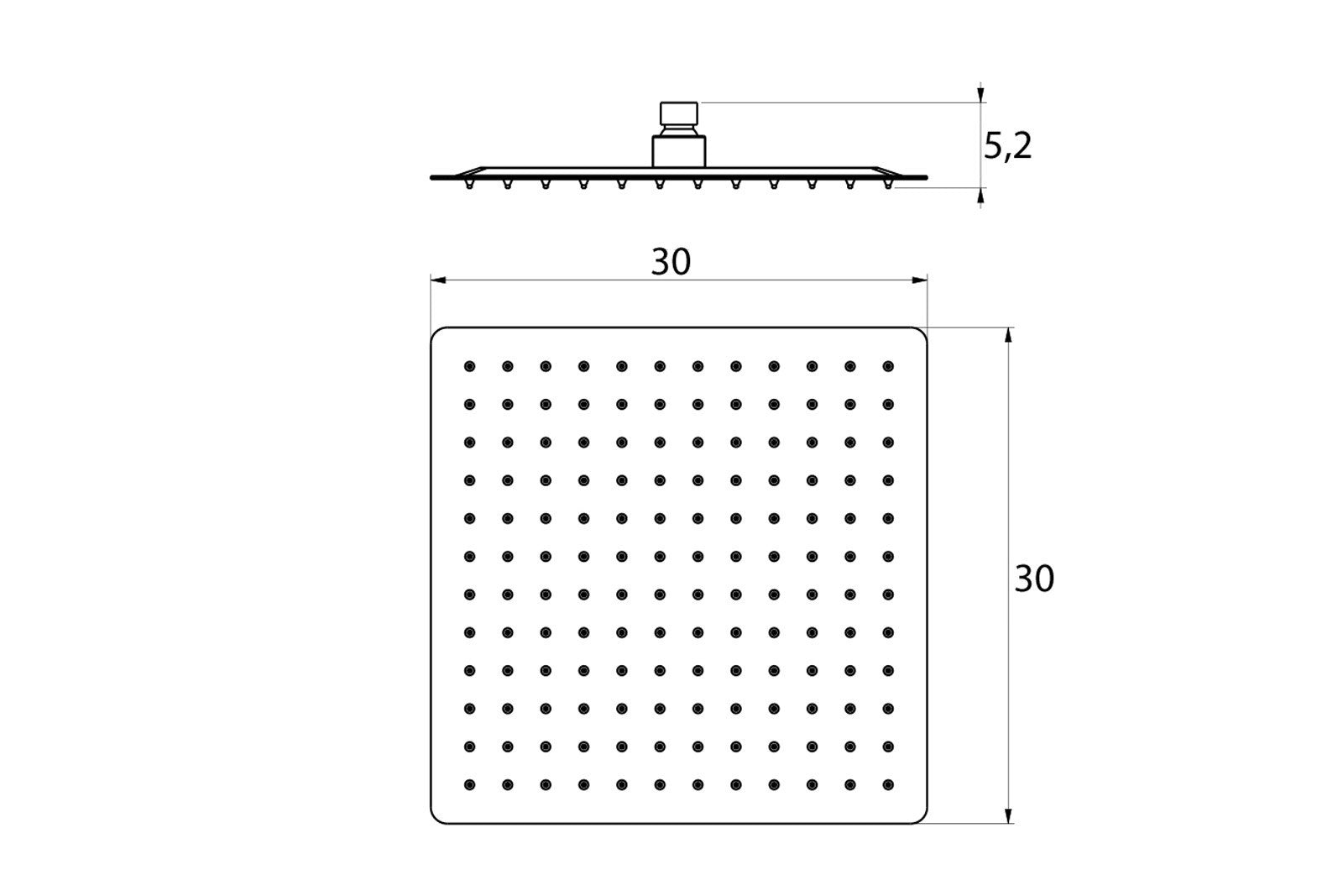 Soffione doccia quadrato 30 x 30 in acciaio cromato anticalcare