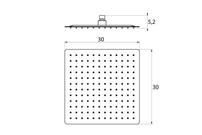 Soffione doccia quadrato 30 x 30 in acciaio cromato anticalcare