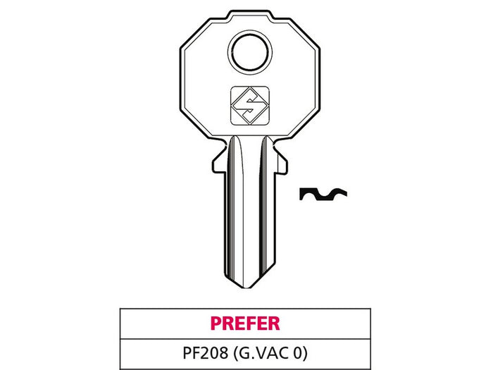 Silca chiave ottone pf208 (g. vac 0) prefer (20 pezzi) - Silca