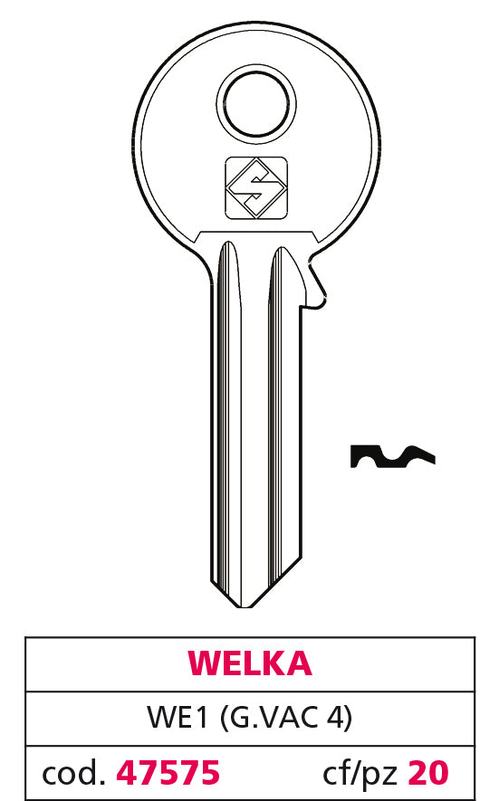 Silca chiave ottone we1 (g. vac 4) welka (20 pezzi) - Silca
