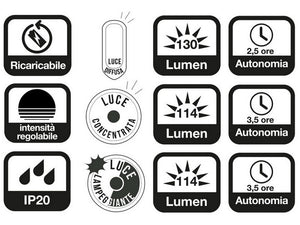 torcia ricaricabile lumus doppia fonte luminosa Ã¯ cm. 8,5x20,2 h vit53837