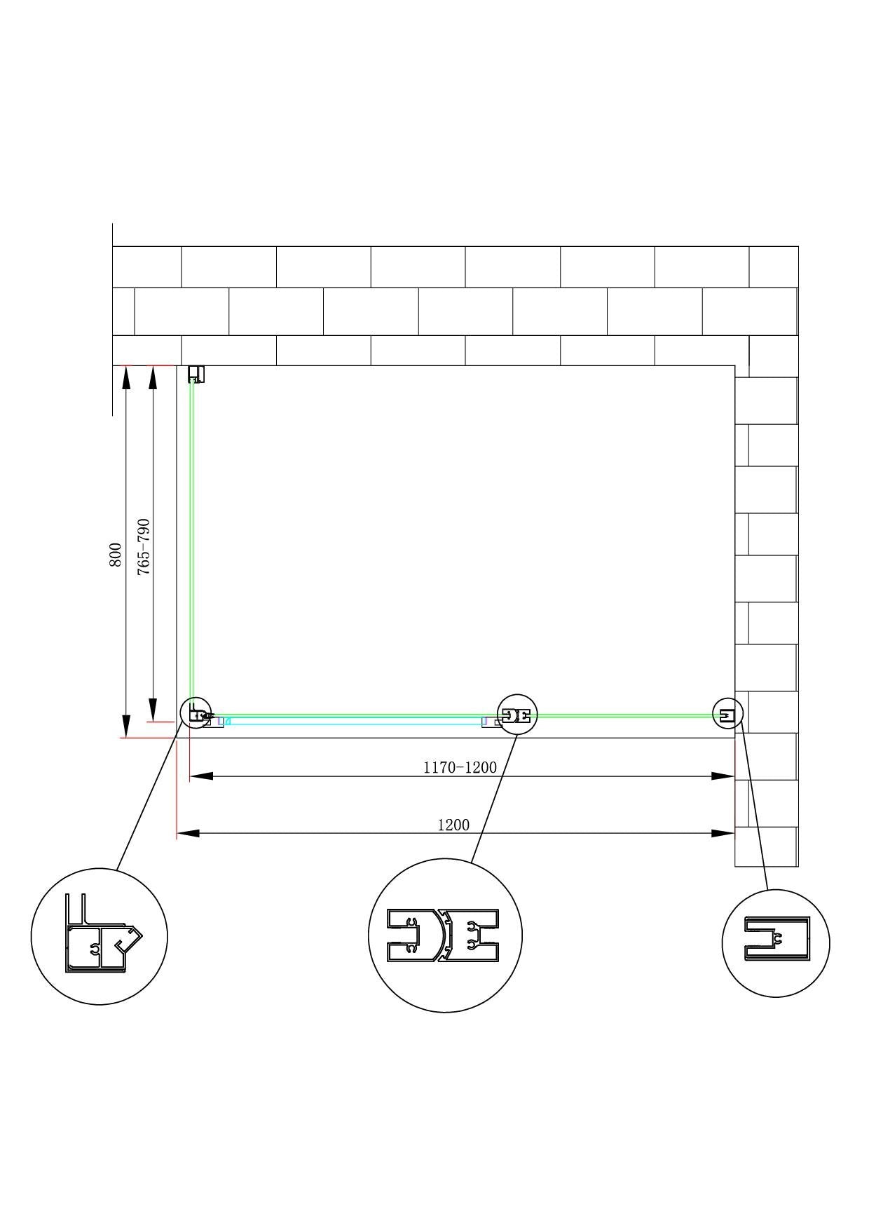 Box doccia angolare parete fissa e porta battente e fisso in linea vetro 6 mm reversibile Misura Fisso 76,5-79 porta 117-120 (35+65)  