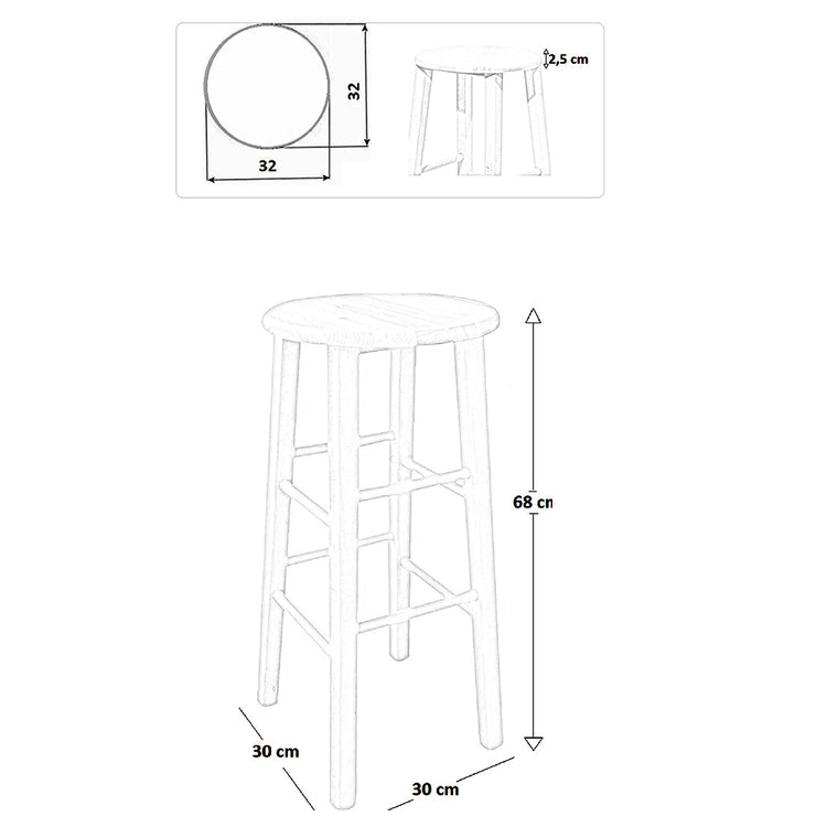 Sgabelli da bar set di 2 rotondi h 68 cm in noce scuro gambe dritte 