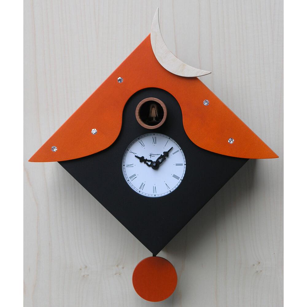 Orologio a Cucù da Parete 34X34X12Cm Pirondini Italia Otranto Nero e Arancio