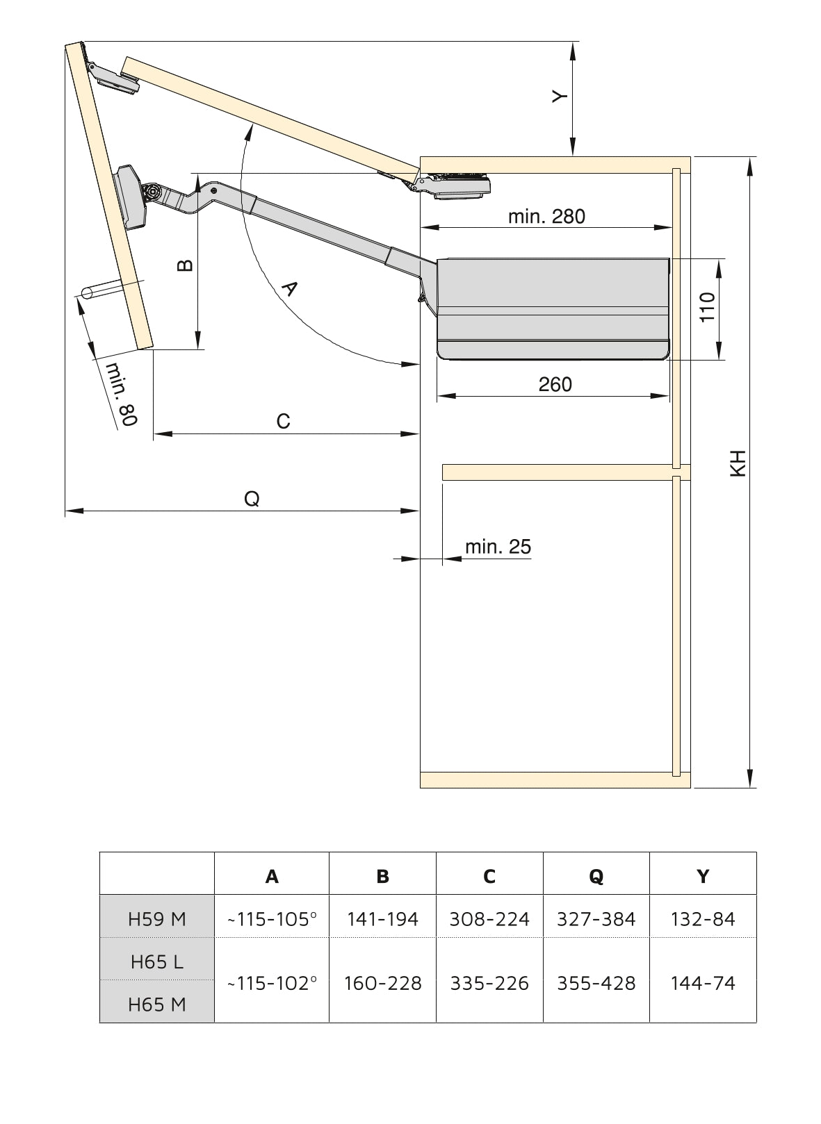 Emuca Braccetto per ante elevabile Agile Flap, 3,7 - 7,2 kg, Plastica grigio antracite, Acciaio, 1 u.