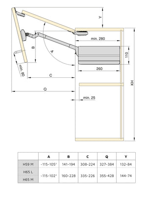 Emuca Braccetto per ante elevabile Agile Flap, 3,7 - 7,2 kg, Plastica grigio antracite, Acciaio, 1 u.