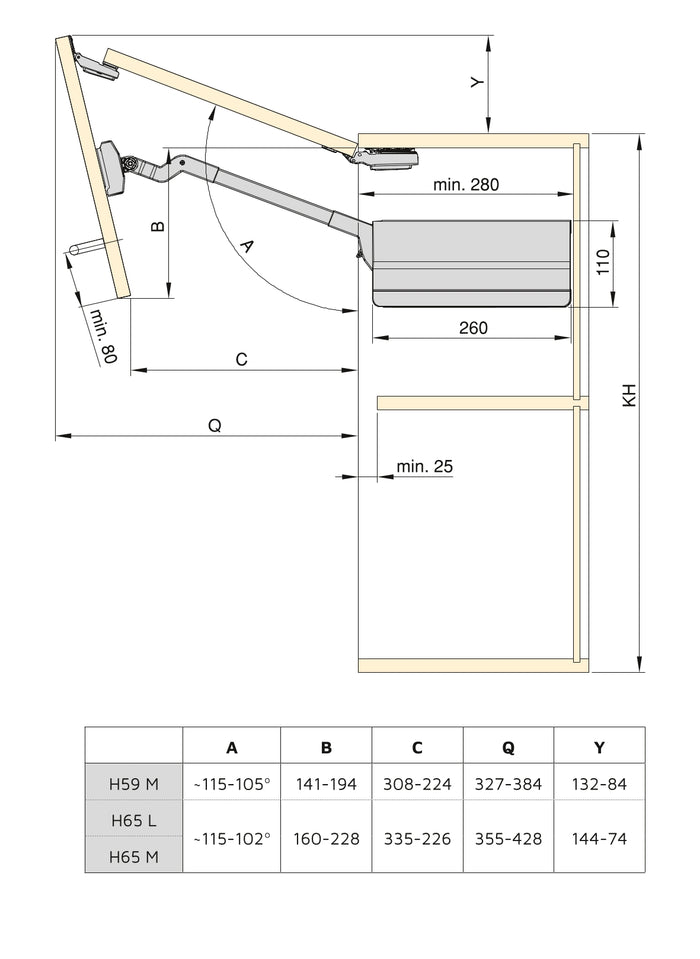 Emuca Braccetto per ante elevabile Agile Flap, 3,7 - 7,2 kg, Plastica grigio antracite, Acciaio, 1 u.