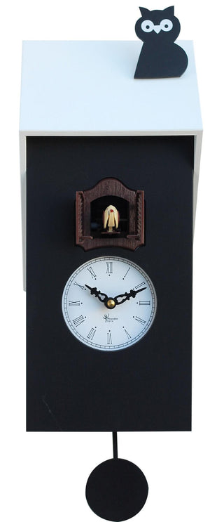 Orologio a Cucù da Parete 17x40x12 cm con Civetta Pirondini Italia Vicenza Nero e Bianco