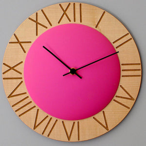 Orologio da Parete Rotondo 26Cm Pirondini Italia Ettore Acero e Fucsia