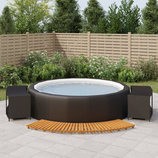 Bordo per Spa Nero in Polyrattan e Legno Massello di Acacia