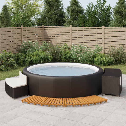 Bordo per Spa Nero in Polyrattan e Legno Massello di Acacia