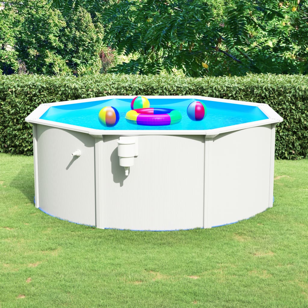 Piscina con Pareti in Acciaio 360x120 cm Bianca