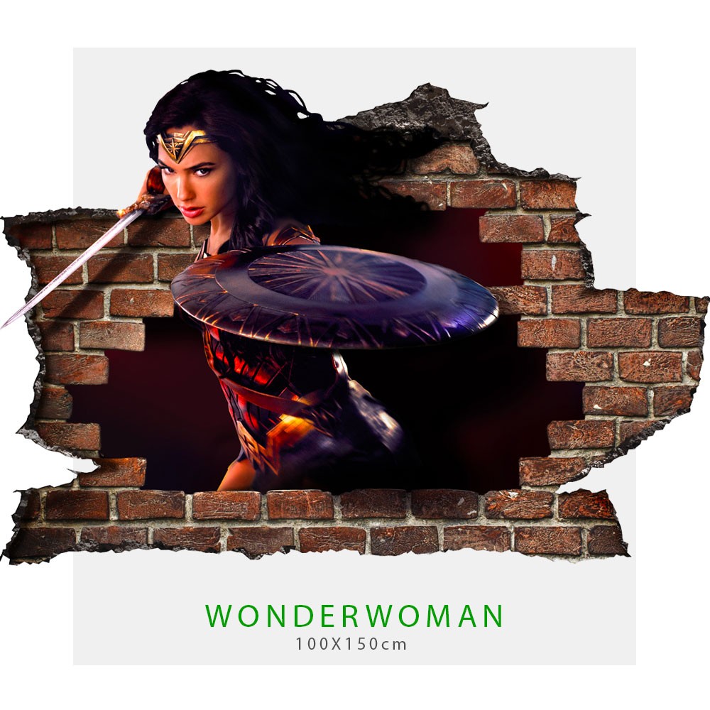 Adesivo parete murale effetto 3D Wonder Woman wall stickers Misura: 150x100 cm