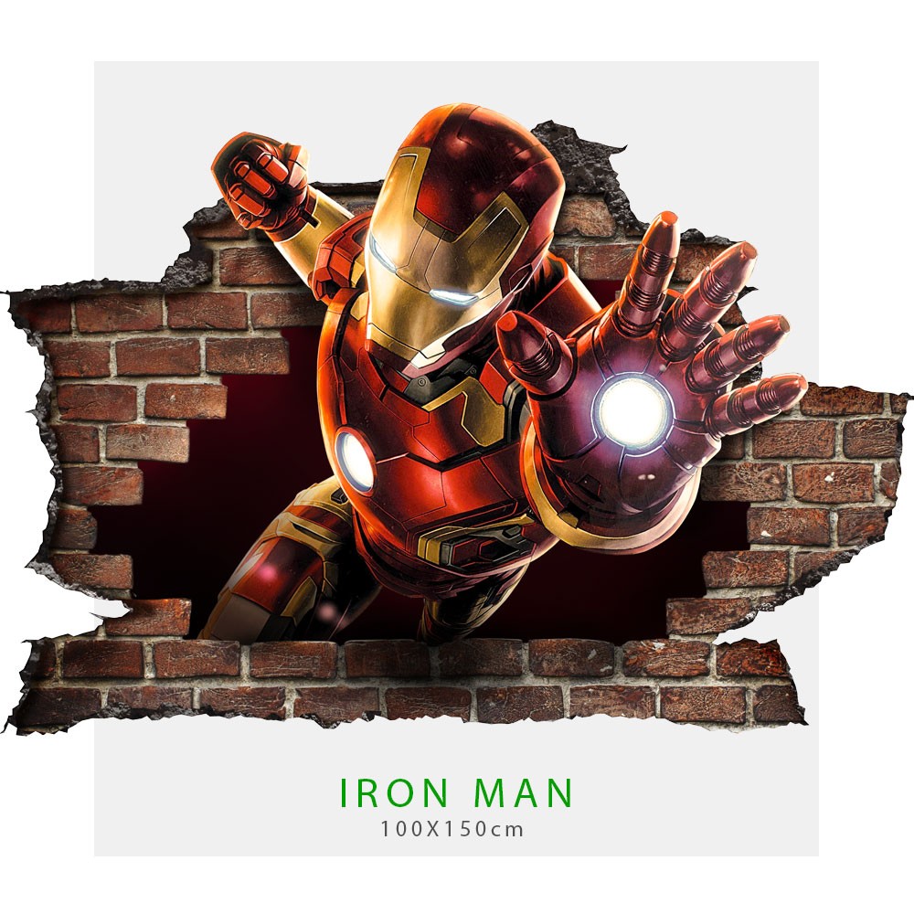 Adesivo per parete 3D IRON MAN wall sticker cameretta bimbi Misura: 150x100 cm