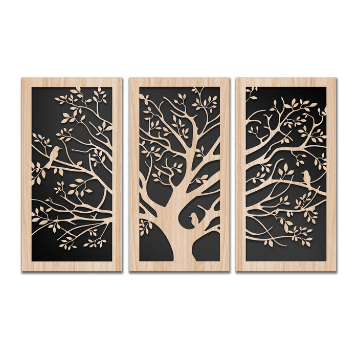 ALBERO CON UCCELLINI 100x70 cm - Quadro arredo LASERCUT composito Legno e PVC Misura: 100x70 cm