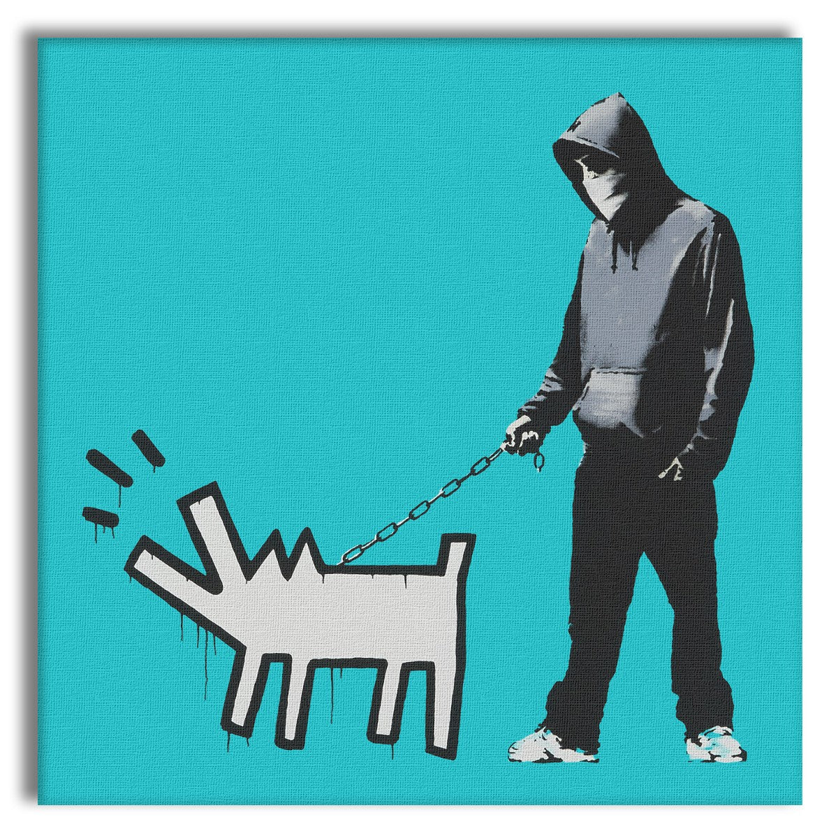 BANKSY - HOODIE GAY AND WITH HARING DOG - Quadro Canvas su telaio in legno Misura: 130x130 cm