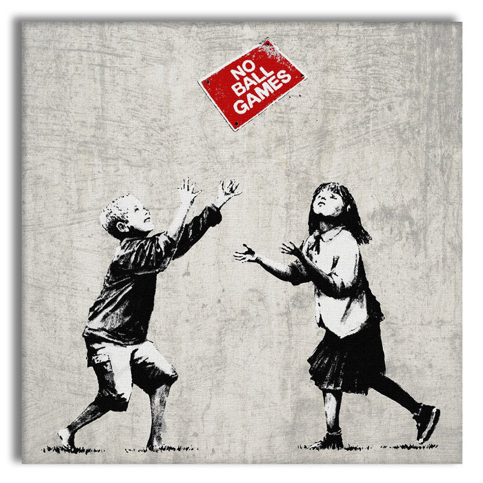 BANKSY - NO BALL GAMES - Quadro Canvas su telaio in legno Misura: 130x130 cm