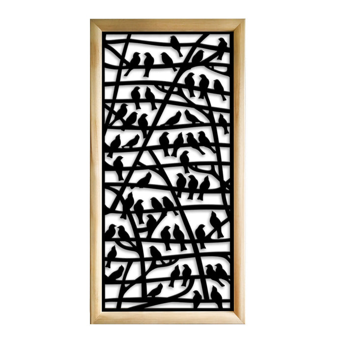 BIRDS - Moduli Decorativi in Legno e PVC Misura: 73x148 cm, Colore: nero