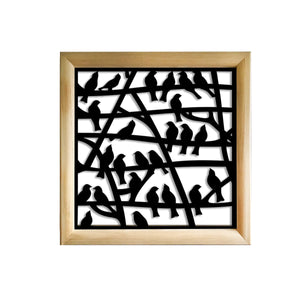 BIRDS - Moduli Decorativi in Legno e PVC Misura: 73x73 cm, Colore: nero