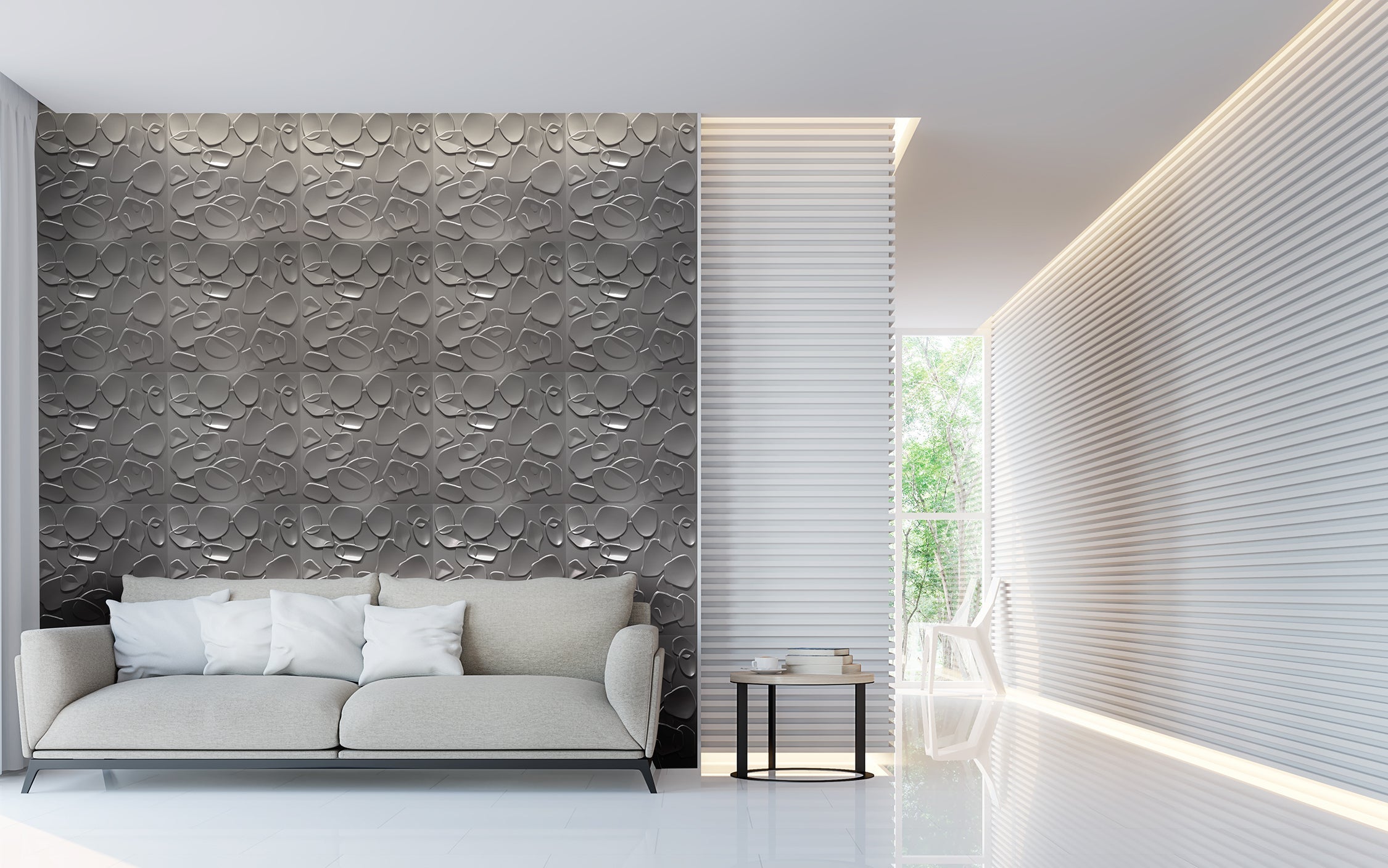 CORAL SEA grigio-metal-opaco - Pannello parete in PVC a rilievo 3D - 50cmX50cm - 1 Pz