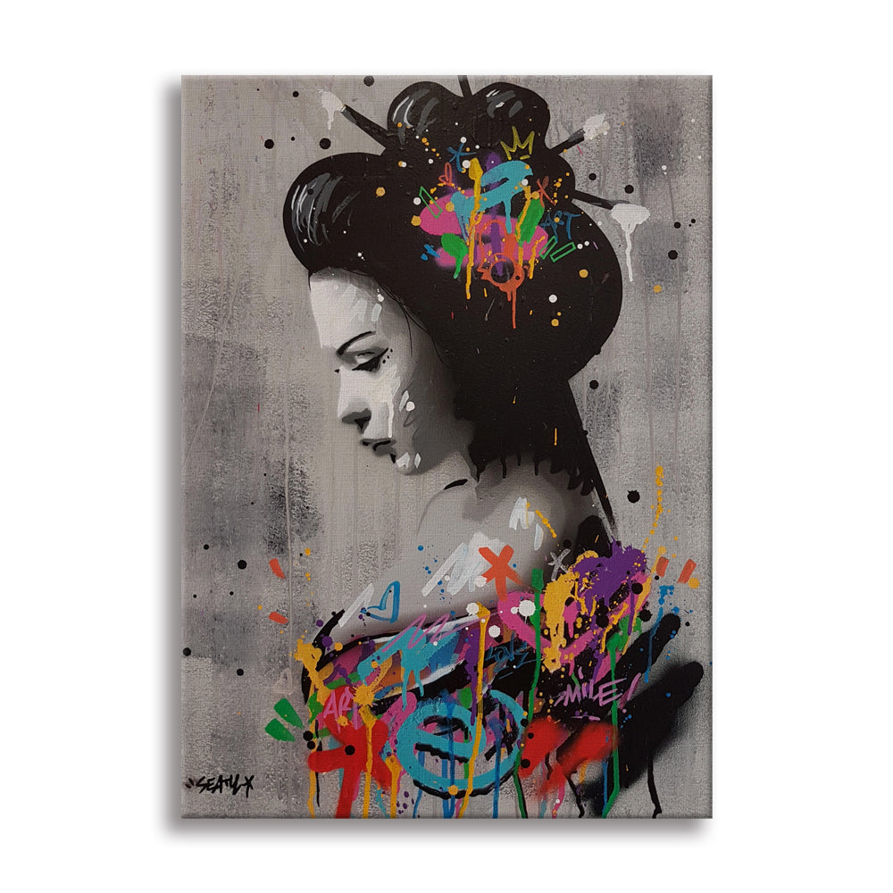 Geisha -  Quadro Canvas Contemporaneo su telaio in legno Misura: 70x100 cm