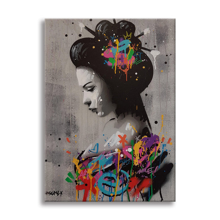 Geisha -  Quadro Canvas Contemporaneo su telaio in legno Misura: 100x140 cm