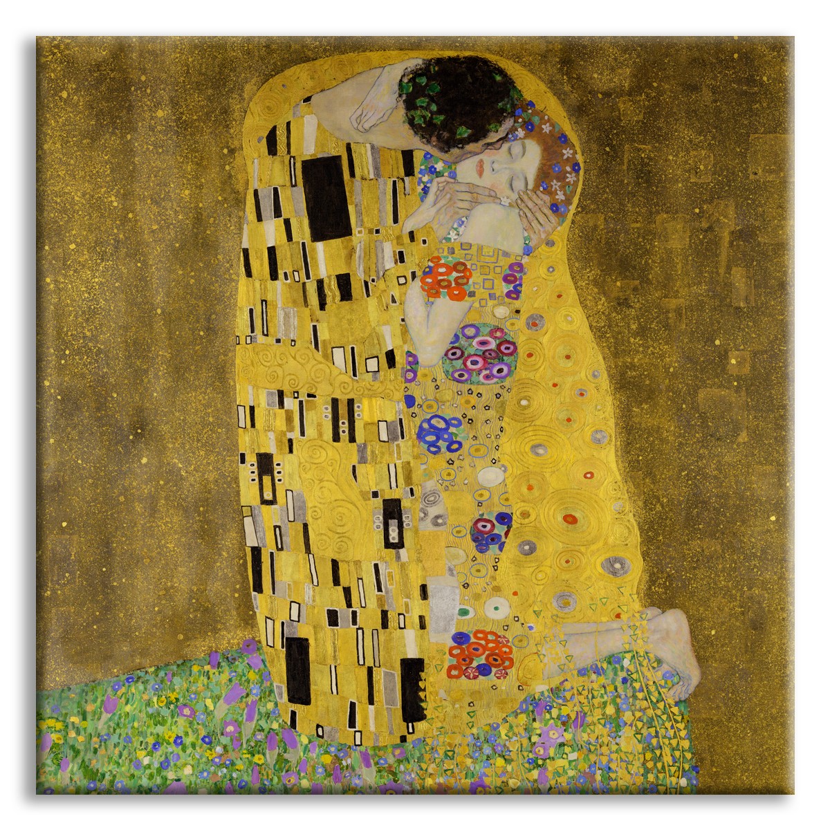 IL BACIO - KLIMT - Quadro Stampa su Canvas con telaio in legno Misura: 80x80 cm